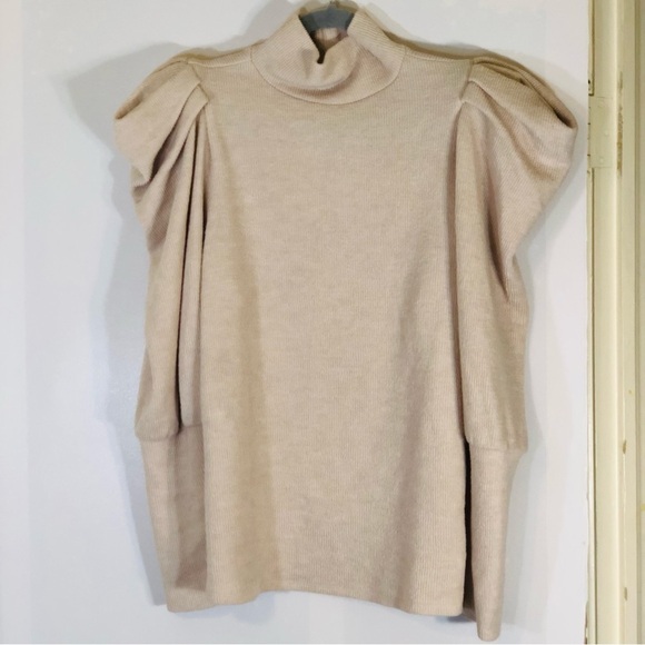 Express RIBBED PUFF SLEEVE MOCK NECK TOP IN CLOUD CREAM Size Large - Picture 4 of 13